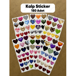 150 Adet Karışık Desenli Kalp Sticker Seti Hediye Davetiye Defter Ajanda Paketleme Etiket Çıkartma