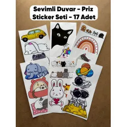 17 Adet Sevimli Priz Ve Duvar Süsü Bebek Çocuk Odası Dekoratif Etiket Sticker Çıkartma Seti 10 cm