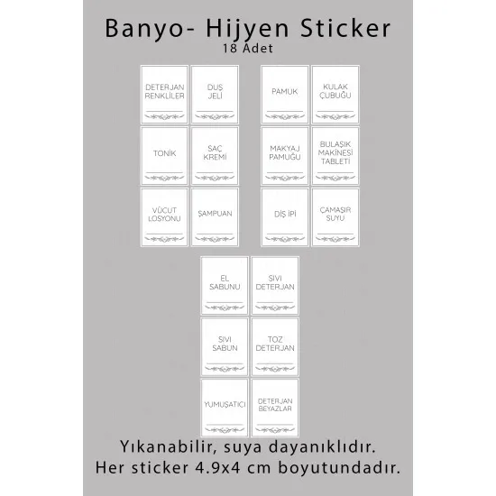 18 Adet Beyaz Banyo ve Mutfak Temizlik Malzemeleri Deterjan Etiketi Kavanoz Kutu Düzenleyici Sticker 18 Adet Beyaz Banyo ve Mutfak Temizlik Malzemeleri Deterjan Etiketi Kavanoz Kutu Düzenleyici Sticker