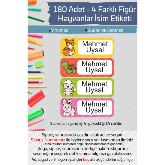 180 Adet Hayvanlar Temalı İsme Özel Okul Etiketi Kalem Defter Özel İsim Yazılabilen Sticker 180 Adet Hayvanlar Temalı İsme Özel Okul Etiketi Kalem Defter Özel İsim Yazılabilen Sticker