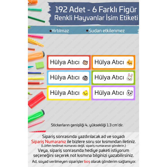 192 Adet Hayvanlar Temalı İsme Özel Okul Etiketi Kalem Defter Özel İsim Yazılabilen Sticker 192 Adet Hayvanlar Temalı İsme Özel Okul Etiketi Kalem Defter Özel İsim Yazılabilen Sticker