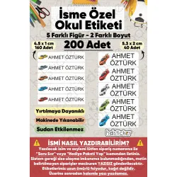 200 Adet Araba Desenli İsme Özel Okul Etiketi Kişiye Özel İsim Baskılı Kalem Defter Kitap Matara Beslenme Çantası Kreş Anaokulu Öğrenci Sticker Seti Suya Dayanıklı Silinmez Yıkanabilir Folyo Çıkartma