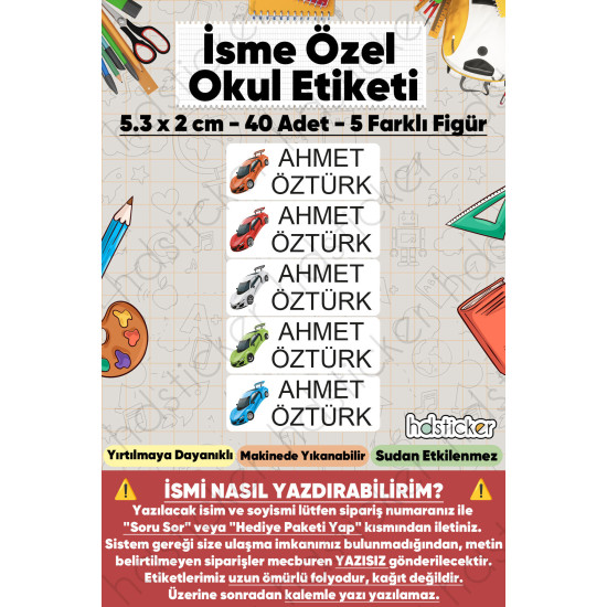 200 Adet Araba Desenli İsme Özel Okul Etiketi Kişiye Özel İsim Baskılı Kalem Defter Kitap Matara Beslenme Çantası Kreş Anaokulu Öğrenci Sticker Seti Suya Dayanıklı Silinmez Yıkanabilir Folyo Çıkartma 200 Adet Araba Desenli İsme Özel Okul Etiketi Kişiye Özel İsim Baskılı Kalem Defter Kitap Matara Beslenme Çantası Kreş Anaokulu Öğrenci Sticker Seti Suya Dayanıklı Silinmez Yıkanabilir Folyo Çıkartma