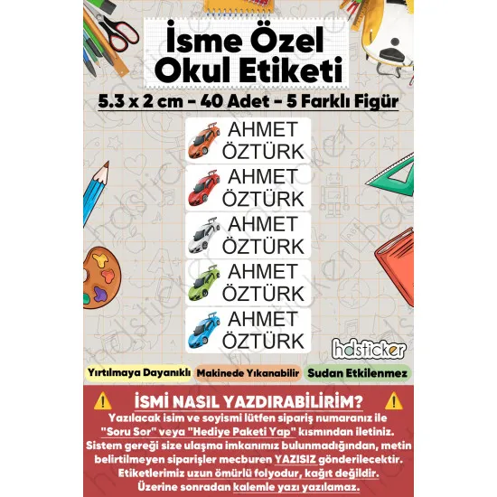 200 Adet Araba Desenli İsme Özel Okul Etiketi Kişiye Özel İsim Baskılı Kalem Defter Kitap Matara Beslenme Çantası Kreş Anaokulu Öğrenci Sticker Seti Suya Dayanıklı Silinmez Yıkanabilir Folyo Çıkartma 200 Adet Araba Desenli İsme Özel Okul Etiketi Kişiye Özel İsim Baskılı Kalem Defter Kitap Matara Beslenme Çantası Kreş Anaokulu Öğrenci Sticker Seti Suya Dayanıklı Silinmez Yıkanabilir Folyo Çıkartma
