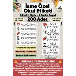 200 Adet Atatürk Desenli İsme Özel Okul Etiketi Kişiye Özel İsim Baskılı Kalem Defter Kitap Matara Beslenme Çantası Kreş Anaokulu Öğrenci Sticker Seti Suya Dayanıklı Silinmez Folyo Çıkartma