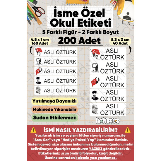 200 Adet Atatürk Desenli İsme Özel Okul Etiketi Kişiye Özel İsim Baskılı Kalem Defter Kitap Matara Beslenme Çantası Kreş Anaokulu Öğrenci Sticker Seti Suya Dayanıklı Silinmez Folyo Çıkartma 200 Adet Atatürk Desenli İsme Özel Okul Etiketi Kişiye Özel İsim Baskılı Kalem Defter Kitap Matara Beslenme Çantası Kreş Anaokulu Öğrenci Sticker Seti Suya Dayanıklı Silinmez Folyo Çıkartma