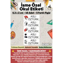 200 Adet Atatürk Desenli İsme Özel Okul Etiketi Kişiye Özel İsim Baskılı Kalem Defter Kitap Matara Beslenme Çantası Kreş Anaokulu Öğrenci Sticker Seti Suya Dayanıklı Silinmez Folyo Çıkartma