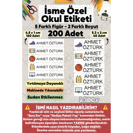 200 Adet Basketbol Desenli İsme Özel Okul Etiketi Kişiye Özel İsim Baskılı Kalem Defter Kitap Matara Beslenme Çantası Kreş Anaokulu Öğrenci Sticker Seti Suya Dayanıklı Silinmez Folyo Çıkartma 200 Adet Basketbol Desenli İsme Özel Okul Etiketi Kişiye Özel İsim Baskılı Kalem Defter Kitap Matara Beslenme Çantası Kreş Anaokulu Öğrenci Sticker Seti Suya Dayanıklı Silinmez Folyo Çıkartma