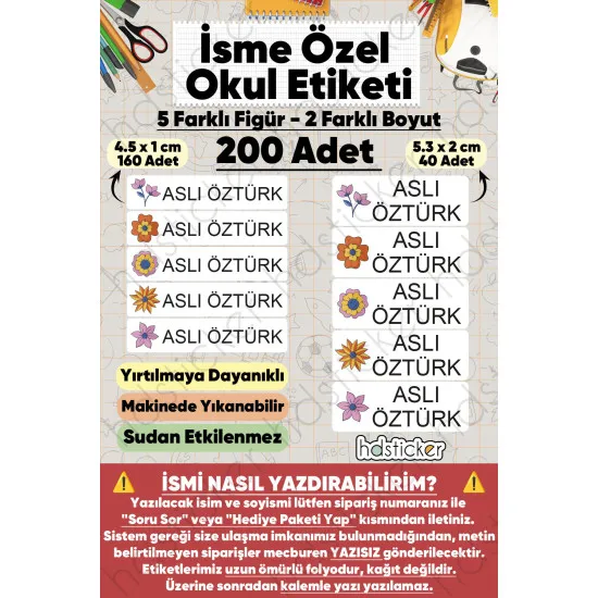 200 Adet Çiçek Desenli İsme Özel Okul Etiketi Kişiye Özel İsim Baskılı Kalem Defter Kitap Matara Beslenme Çantası Kreş Anaokulu Öğrenci Sticker Seti Suya Dayanıklı Silinmez Yıkanabilir Folyo Çıkartma 200 Adet Çiçek Desenli İsme Özel Okul Etiketi Kişiye Özel İsim Baskılı Kalem Defter Kitap Matara Beslenme Çantası Kreş Anaokulu Öğrenci Sticker Seti Suya Dayanıklı Silinmez Yıkanabilir Folyo Çıkartma