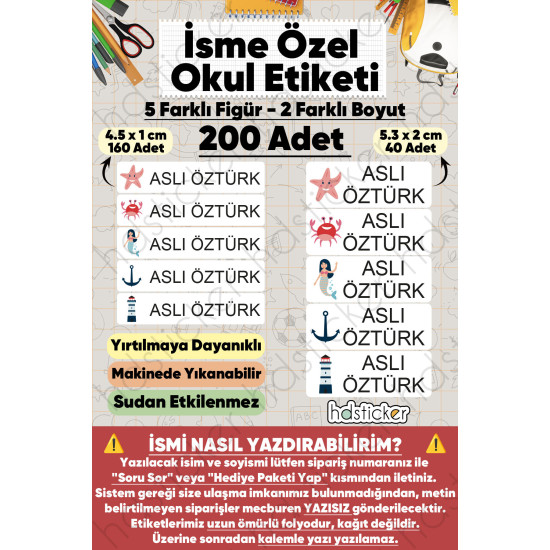 200 Adet Deniz Desenli İsme Özel Okul Etiketi Kişiye Özel İsim Baskılı Kalem Defter Kitap Matara Beslenme Çantası Kreş Anaokulu Öğrenci Sticker Seti Suya Dayanıklı Silinmez Yıkanabilir Folyo Çıkartma 200 Adet Deniz Desenli İsme Özel Okul Etiketi Kişiye Özel İsim Baskılı Kalem Defter Kitap Matara Beslenme Çantası Kreş Anaokulu Öğrenci Sticker Seti Suya Dayanıklı Silinmez Yıkanabilir Folyo Çıkartma