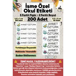 200 Adet Dinazor Desenli İsme Özel Okul Etiketi Kişiye Özel İsim Baskılı Kalem Defter Kitap Matara Beslenme Çantası Kreş Anaokulu Öğrenci Sticker Seti Suya Dayanıklı Silinmez Folyo Çıkartma