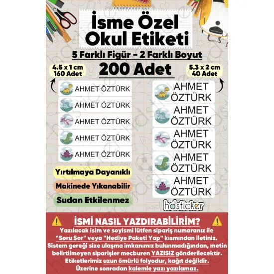 200 Adet Dinazor Desenli İsme Özel Okul Etiketi Kişiye Özel İsim Baskılı Kalem Defter Kitap Matara Beslenme Çantası Kreş Anaokulu Öğrenci Sticker Seti Suya Dayanıklı Silinmez Folyo Çıkartma 200 Adet Dinazor Desenli İsme Özel Okul Etiketi Kişiye Özel İsim Baskılı Kalem Defter Kitap Matara Beslenme Çantası Kreş Anaokulu Öğrenci Sticker Seti Suya Dayanıklı Silinmez Folyo Çıkartma