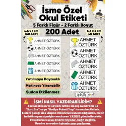 200 Adet Futbol Desenli İsme Özel Okul Etiketi Kişiye Özel İsim Baskılı Kalem Defter Kitap Matara Beslenme Çantası Kreş Anaokulu Öğrenci Sticker Seti Suya Dayanıklı Silinmez Folyo Yıkanabilir Çıkartma