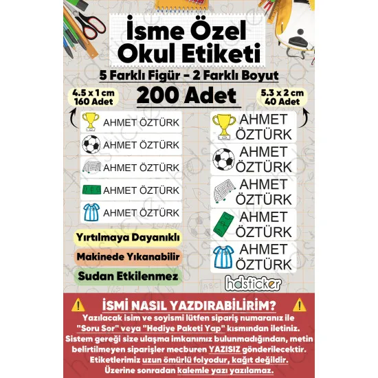 200 Adet Futbol Desenli İsme Özel Okul Etiketi Kişiye Özel İsim Baskılı Kalem Defter Kitap Matara Beslenme Çantası Kreş Anaokulu Öğrenci Sticker Seti Suya Dayanıklı Silinmez Folyo Yıkanabilir Çıkartma 200 Adet Futbol Desenli İsme Özel Okul Etiketi Kişiye Özel İsim Baskılı Kalem Defter Kitap Matara Beslenme Çantası Kreş Anaokulu Öğrenci Sticker Seti Suya Dayanıklı Silinmez Folyo Yıkanabilir Çıkartma