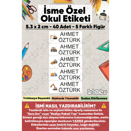 200 Adet İş Makineleri Desenli İsme Özel Okul Etiketi Kişiye Özel İsim Baskılı Kalem Defter Kitap Matara Beslenme Çantası Kreş Anaokulu Öğrenci Sticker Seti Suya Dayanıklı Silinmez Folyo Çıkartma 200 Adet İş Makineleri Desenli İsme Özel Okul Etiketi Kişiye Özel İsim Baskılı Kalem Defter Kitap Matara Beslenme Çantası Kreş Anaokulu Öğrenci Sticker Seti Suya Dayanıklı Silinmez Folyo Çıkartma
