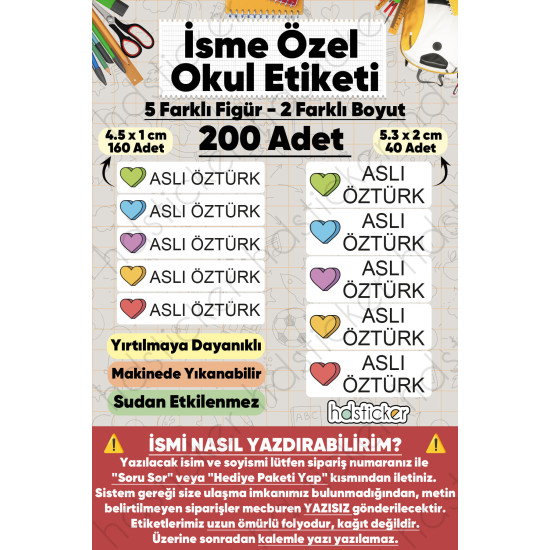 200 Adet Kalp Desenli İsme Özel Okul Etiketi Kişiye Özel İsim Baskılı Kalem Defter Kitap Matara Beslenme Çantası Kreş Anaokulu Öğrenci Sticker Seti Suya Dayanıklı Silinmez Yıkanabilir Folyo Çıkartma 200 Adet Kalp Desenli İsme Özel Okul Etiketi Kişiye Özel İsim Baskılı Kalem Defter Kitap Matara Beslenme Çantası Kreş Anaokulu Öğrenci Sticker Seti Suya Dayanıklı Silinmez Yıkanabilir Folyo Çıkartma