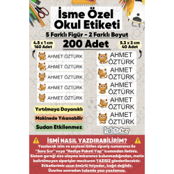 200 Adet Kedi Desenli İsme Özel Okul Etiketi Kişiye Özel İsim Baskılı Kalem Defter Kitap Matara Beslenme Çantası Kreş Anaokulu Öğrenci Sticker Seti Suya Dayanıklı Silinmez Folyo Yıkanabilir Çıkartma