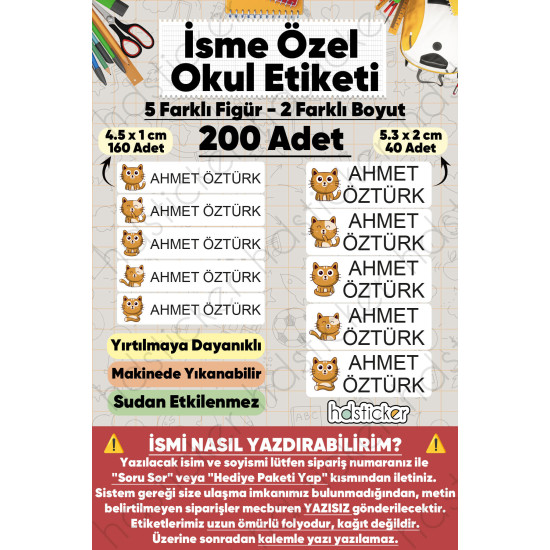 200 Adet Kedi Desenli İsme Özel Okul Etiketi Kişiye Özel İsim Baskılı Kalem Defter Kitap Matara Beslenme Çantası Kreş Anaokulu Öğrenci Sticker Seti Suya Dayanıklı Silinmez Folyo Yıkanabilir Çıkartma 200 Adet Kedi Desenli İsme Özel Okul Etiketi Kişiye Özel İsim Baskılı Kalem Defter Kitap Matara Beslenme Çantası Kreş Anaokulu Öğrenci Sticker Seti Suya Dayanıklı Silinmez Folyo Yıkanabilir Çıkartma