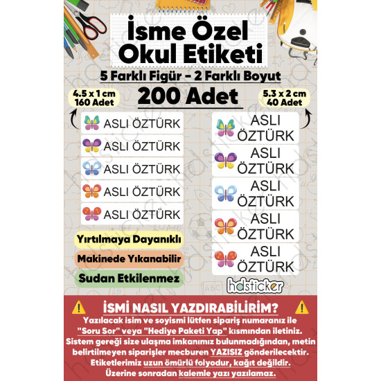 200 Adet Kelebek Desenli İsme Özel Okul Etiketi Kişiye Özel İsim Baskılı Kalem Defter Kitap Matara Beslenme Çantası Kreş Anaokulu Öğrenci Sticker Seti Suya Dayanıklı Silinmez Folyo Çıkartma 200 Adet Kelebek Desenli İsme Özel Okul Etiketi Kişiye Özel İsim Baskılı Kalem Defter Kitap Matara Beslenme Çantası Kreş Anaokulu Öğrenci Sticker Seti Suya Dayanıklı Silinmez Folyo Çıkartma