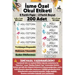 200 Adet Kuş Desenli İsme Özel Okul Etiketi Kişiye Özel İsim Baskılı Kalem Defter Kitap Matara Beslenme Çantası Kreş Anaokulu Öğrenci Sticker Seti Suya Dayanıklı Silinmez Folyo Yıkanabilir Çıkartma