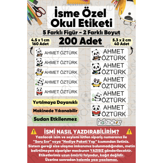 200 Adet Panda Desenli İsme Özel Okul Etiketi Kişiye Özel İsim Baskılı Kalem Defter Kitap Matara Beslenme Çantası Kreş Anaokulu Öğrenci Sticker Seti Suya Dayanıklı Silinmez Folyo Yıkanabilir Çıkartma 200 Adet Panda Desenli İsme Özel Okul Etiketi Kişiye Özel İsim Baskılı Kalem Defter Kitap Matara Beslenme Çantası Kreş Anaokulu Öğrenci Sticker Seti Suya Dayanıklı Silinmez Folyo Yıkanabilir Çıkartma
