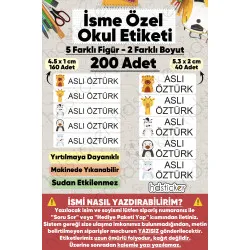 200 Adet Safari Hayvanları Desenli İsme Özel Okul Etiketi Kişiye Özel İsim Baskılı Kalem Defter Kitap Matara Beslenme Çantası Kreş Anaokulu Öğrenci Sticker Seti Suya Dayanıklı Silinmez Folyo Çıkartma