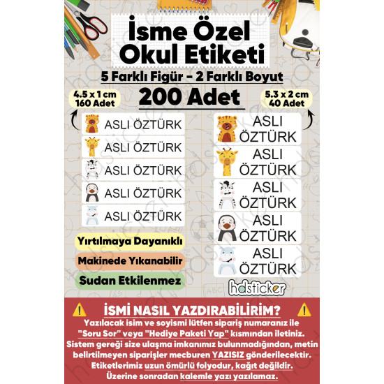 200 Adet Safari Hayvanları Desenli İsme Özel Okul Etiketi Kişiye Özel İsim Baskılı Kalem Defter Kitap Matara Beslenme Çantası Kreş Anaokulu Öğrenci Sticker Seti Suya Dayanıklı Silinmez Folyo Çıkartma 200 Adet Safari Hayvanları Desenli İsme Özel Okul Etiketi Kişiye Özel İsim Baskılı Kalem Defter Kitap Matara Beslenme Çantası Kreş Anaokulu Öğrenci Sticker Seti Suya Dayanıklı Silinmez Folyo Çıkartma