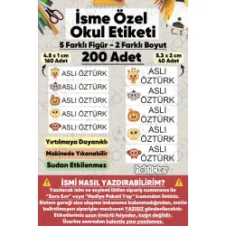 200 Adet Sevimli Hayvanlar Desenli İsme Özel Okul Etiketi Kişiye Özel İsim Baskılı Kalem Defter Kitap Matara Beslenme Çantası Kreş Anaokulu Öğrenci Sticker Seti Suya Dayanıklı Silinmez Folyo Çıkartma