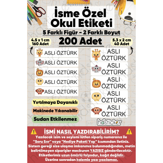 200 Adet Sevimli Hayvanlar Desenli İsme Özel Okul Etiketi Kişiye Özel İsim Baskılı Kalem Defter Kitap Matara Beslenme Çantası Kreş Anaokulu Öğrenci Sticker Seti Suya Dayanıklı Silinmez Folyo Çıkartma 200 Adet Sevimli Hayvanlar Desenli İsme Özel Okul Etiketi Kişiye Özel İsim Baskılı Kalem Defter Kitap Matara Beslenme Çantası Kreş Anaokulu Öğrenci Sticker Seti Suya Dayanıklı Silinmez Folyo Çıkartma