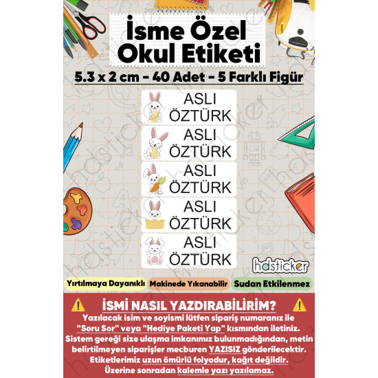 200 Adet Tavşan Desenli İsme Özel Okul Etiketi Kişiye Özel İsim Baskılı Kalem Defter Kitap Matara Beslenme Çantası Kreş Anaokulu Öğrenci Sticker Seti Suya Dayanıklı Silinmez Folyo Yıkanabilir Çıkartma 200 Adet Tavşan Desenli İsme Özel Okul Etiketi Kişiye Özel İsim Baskılı Kalem Defter Kitap Matara Beslenme Çantası Kreş Anaokulu Öğrenci Sticker Seti Suya Dayanıklı Silinmez Folyo Yıkanabilir Çıkartma