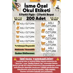 200 Adet Tilki Desenli İsme Özel Okul Etiketi Kişiye Özel İsim Baskılı Kalem Defter Kitap Matara Beslenme Çantası Kreş Anaokulu Öğrenci Sticker Seti Suya Dayanıklı Silinmez Folyo Yıkanabilir Çıkartma