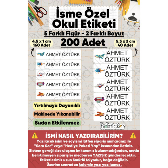 200 Adet Uçak Desenli İsme Özel Okul Etiketi Kişiye Özel İsim Baskılı Kalem Defter Kitap Matara Beslenme Çantası Kreş Anaokulu Öğrenci Sticker Seti Suya Dayanıklı Silinmez Folyo Yıkanabilir Çıkartma 200 Adet Uçak Desenli İsme Özel Okul Etiketi Kişiye Özel İsim Baskılı Kalem Defter Kitap Matara Beslenme Çantası Kreş Anaokulu Öğrenci Sticker Seti Suya Dayanıklı Silinmez Folyo Yıkanabilir Çıkartma