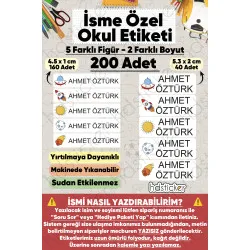 200 Adet Uzay Desenli İsme Özel Okul Etiketi Kişiye Özel İsim Baskılı Kalem Defter Kitap Matara Beslenme Çantası Kreş Anaokulu Öğrenci Sticker Seti Suya Dayanıklı Silinmez Folyo Yıkanabilir Çıkartma