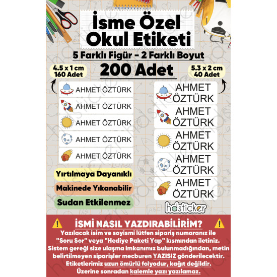 200 Adet Uzay Desenli İsme Özel Okul Etiketi Kişiye Özel İsim Baskılı Kalem Defter Kitap Matara Beslenme Çantası Kreş Anaokulu Öğrenci Sticker Seti Suya Dayanıklı Silinmez Folyo Yıkanabilir Çıkartma 200 Adet Uzay Desenli İsme Özel Okul Etiketi Kişiye Özel İsim Baskılı Kalem Defter Kitap Matara Beslenme Çantası Kreş Anaokulu Öğrenci Sticker Seti Suya Dayanıklı Silinmez Folyo Yıkanabilir Çıkartma