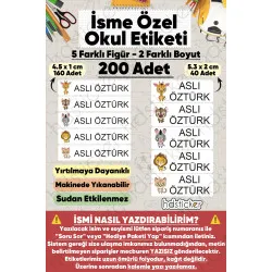 200 Adet Sevimli Hayvanlar Desenli İsme Özel Okul Etiketi Kişiye Özel İsim Baskılı Kalem Defter Kitap Matara Beslenme Çantası Kreş Anaokulu Öğrenci Sticker Seti Suya Dayanıklı Silinmez Folyo Çıkartma
