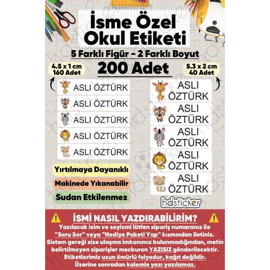 200 Adet Sevimli Hayvanlar Desenli İsme Özel Okul Etiketi Kişiye Özel İsim Baskılı Kalem Defter Kitap Matara Beslenme Çantası Kreş Anaokulu Öğrenci Sticker Seti Suya Dayanıklı Silinmez Folyo Çıkartma 200 Adet Sevimli Hayvanlar Desenli İsme Özel Okul Etiketi Kişiye Özel İsim Baskılı Kalem Defter Kitap Matara Beslenme Çantası Kreş Anaokulu Öğrenci Sticker Seti Suya Dayanıklı Silinmez Folyo Çıkartma