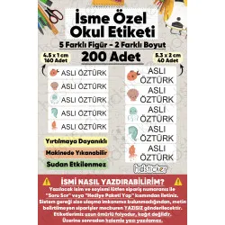 200 Adet Deniz Desenli İsme Özel Okul Etiketi Kişiye Özel İsim Baskılı Kalem Defter Kitap Matara Beslenme Çantası Kreş Anaokulu Öğrenci Sticker Seti Suya Dayanıklı Silinmez Yıkanabilir Folyo Çıkartma