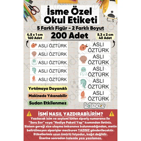 200 Adet Deniz Desenli İsme Özel Okul Etiketi Kişiye Özel İsim Baskılı Kalem Defter Kitap Matara Beslenme Çantası Kreş Anaokulu Öğrenci Sticker Seti Suya Dayanıklı Silinmez Yıkanabilir Folyo Çıkartma 200 Adet Deniz Desenli İsme Özel Okul Etiketi Kişiye Özel İsim Baskılı Kalem Defter Kitap Matara Beslenme Çantası Kreş Anaokulu Öğrenci Sticker Seti Suya Dayanıklı Silinmez Yıkanabilir Folyo Çıkartma