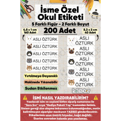 200 Adet Kedi Desenli İsme Özel Okul Etiketi Kişiye Özel İsim Baskılı Kalem Defter Kitap Matara Beslenme Çantası Kreş Anaokulu Öğrenci Sticker Seti Suya Dayanıklı Silinmez Folyo Yıkanabilir Çıkartma