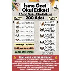 200 Adet Köpek Desenli İsme Özel Okul Etiketi Kişiye Özel İsim Baskılı Kalem Defter Kitap Matara Beslenme Çantası Kreş Anaokulu Öğrenci Sticker Seti Suya Dayanıklı Silinmez Folyo Yıkanabilir Çıkartma