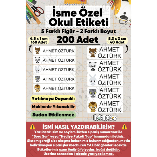 200 Adet Sevimli Hayvanlar Desenli İsme Özel Okul Etiketi Kişiye Özel İsim Baskılı Kalem Defter Kitap Matara Beslenme Çantası Kreş Anaokulu Öğrenci Sticker Seti Suya Dayanıklı Silinmez Folyo Çıkartma 200 Adet Sevimli Hayvanlar Desenli İsme Özel Okul Etiketi Kişiye Özel İsim Baskılı Kalem Defter Kitap Matara Beslenme Çantası Kreş Anaokulu Öğrenci Sticker Seti Suya Dayanıklı Silinmez Folyo Çıkartma
