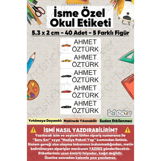 200 Adet Araba Desenli İsme Özel Okul Etiketi Kişiye Özel İsim Baskılı Kalem Defter Kitap Matara Beslenme Çantası Kreş Anaokulu Öğrenci Sticker Seti Suya Dayanıklı Silinmez Yıkanabilir Folyo Çıkartma 200 Adet Araba Desenli İsme Özel Okul Etiketi Kişiye Özel İsim Baskılı Kalem Defter Kitap Matara Beslenme Çantası Kreş Anaokulu Öğrenci Sticker Seti Suya Dayanıklı Silinmez Yıkanabilir Folyo Çıkartma