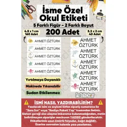 200 Adet Deniz Desenli İsme Özel Okul Etiketi Kişiye Özel İsim Baskılı Kalem Defter Kitap Matara Beslenme Çantası Kreş Anaokulu Öğrenci Sticker Seti Suya Dayanıklı Silinmez Yıkanabilir Folyo Çıkartma