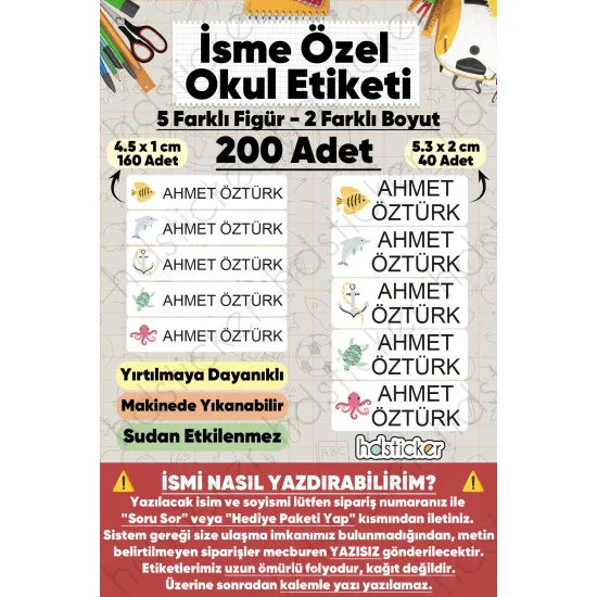 200 Adet Deniz Desenli İsme Özel Okul Etiketi Kişiye Özel İsim Baskılı Kalem Defter Kitap Matara Beslenme Çantası Kreş Anaokulu Öğrenci Sticker Seti Suya Dayanıklı Silinmez Yıkanabilir Folyo Çıkartma 200 Adet Deniz Desenli İsme Özel Okul Etiketi Kişiye Özel İsim Baskılı Kalem Defter Kitap Matara Beslenme Çantası Kreş Anaokulu Öğrenci Sticker Seti Suya Dayanıklı Silinmez Yıkanabilir Folyo Çıkartma