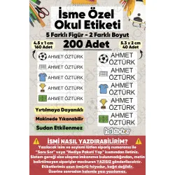 200 Adet Futbol Desenli İsme Özel Okul Etiketi Kişiye Özel İsim Baskılı Kalem Defter Kitap Matara Beslenme Çantası Kreş Anaokulu Öğrenci Sticker Seti Suya Dayanıklı Silinmez Folyo Yıkanabilir Çıkartma