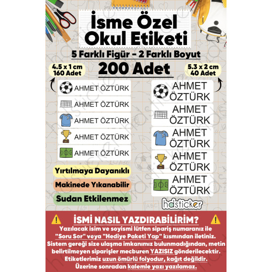 200 Adet Futbol Desenli İsme Özel Okul Etiketi Kişiye Özel İsim Baskılı Kalem Defter Kitap Matara Beslenme Çantası Kreş Anaokulu Öğrenci Sticker Seti Suya Dayanıklı Silinmez Folyo Yıkanabilir Çıkartma 200 Adet Futbol Desenli İsme Özel Okul Etiketi Kişiye Özel İsim Baskılı Kalem Defter Kitap Matara Beslenme Çantası Kreş Anaokulu Öğrenci Sticker Seti Suya Dayanıklı Silinmez Folyo Yıkanabilir Çıkartma