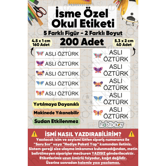 200 Adet Kelebek Desenli İsme Özel Okul Etiketi Kişiye Özel İsim Baskılı Kalem Defter Kitap Matara Beslenme Çantası Kreş Anaokulu Öğrenci Sticker Seti Suya Dayanıklı Silinmez Folyo Çıkartma 200 Adet Kelebek Desenli İsme Özel Okul Etiketi Kişiye Özel İsim Baskılı Kalem Defter Kitap Matara Beslenme Çantası Kreş Anaokulu Öğrenci Sticker Seti Suya Dayanıklı Silinmez Folyo Çıkartma