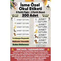 200 Adet Köpek Desenli İsme Özel Okul Etiketi Kişiye Özel İsim Baskılı Kalem Defter Kitap Matara Beslenme Çantası Kreş Anaokulu Öğrenci Sticker Seti Suya Dayanıklı Silinmez Folyo Yıkanabilir Çıkartma