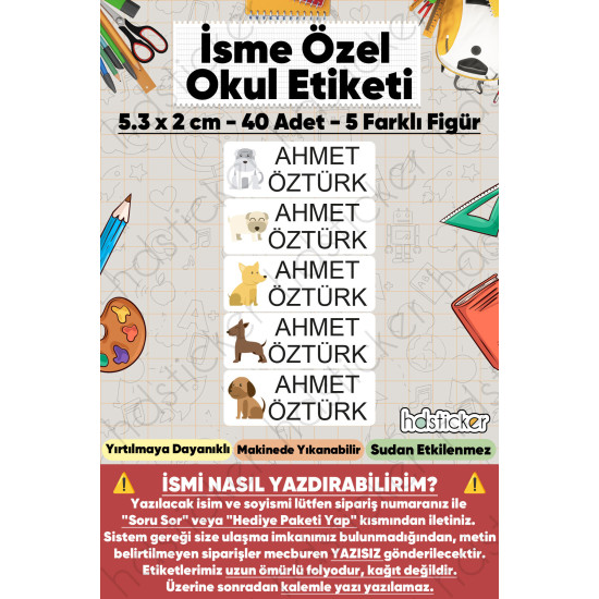 200 Adet Köpek Desenli İsme Özel Okul Etiketi Kişiye Özel İsim Baskılı Kalem Defter Kitap Matara Beslenme Çantası Kreş Anaokulu Öğrenci Sticker Seti Suya Dayanıklı Silinmez Folyo Yıkanabilir Çıkartma