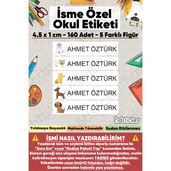 200 Adet Köpek Desenli İsme Özel Okul Etiketi Kişiye Özel İsim Baskılı Kalem Defter Kitap Matara Beslenme Çantası Kreş Anaokulu Öğrenci Sticker Seti Suya Dayanıklı Silinmez Folyo Yıkanabilir Çıkartma